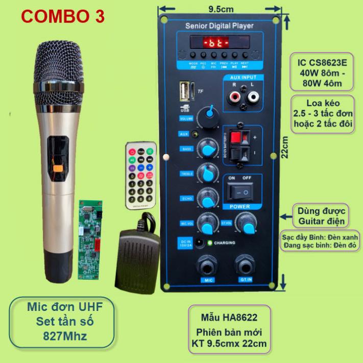 Mạch loa kéo HA8622 xanh guita công suất 40W - 80W kèm mic