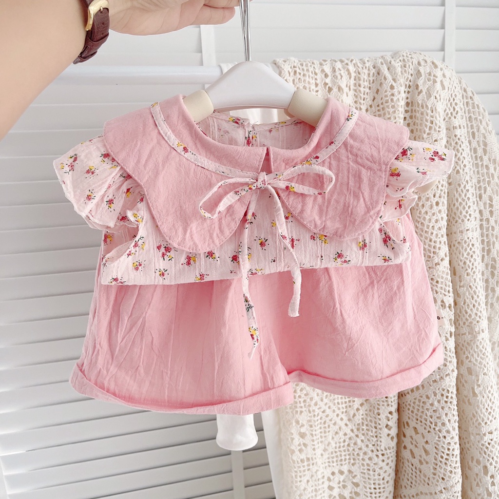 Bộ hè tay hến, cổ lá cách điệu cho bé giá 8-21kg (1-6 tuổi)