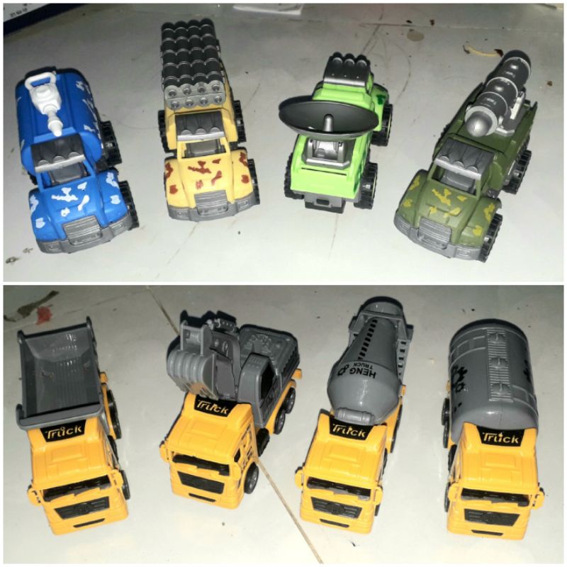 Sét 4 chiếc xe mô hình công trình bằng nhựa chạy chớn hoặc chạy bánh lùi