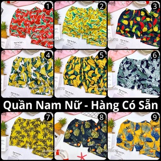 Quần Đi Biển - Chuối Trái Đào Lá Cây Thơm Dưa Hấu - Quần Đôi Nhóm Lớp Team Building - Hoạ Tiết Trái Cây Lá Cây Hawaii