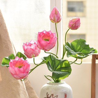 Hoa lụa - Sen Thái Lụa In 3D Cao Cấp dài 55cm - Bông to, cánh kép, màu đẹp như thật - Ảnh thật sp