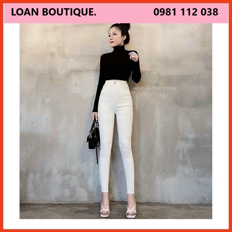 Quần jeans trơn ôm 1 khuy cạp cao tôn dáng