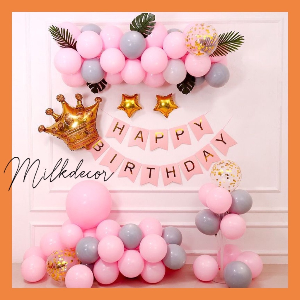 Set Bóng Bay Trang Trí Sinh Nhật Tông Hồng Đơn Giản Hot Trend 2022 HT012