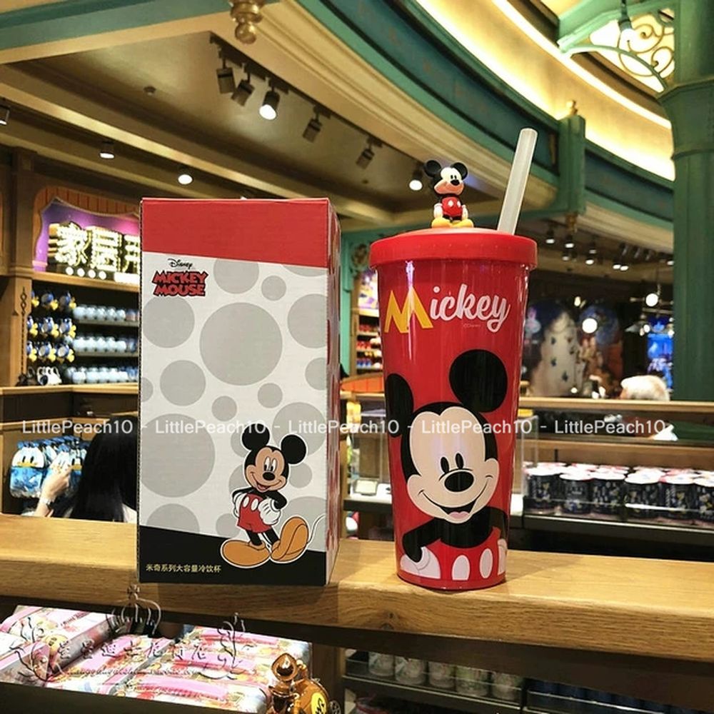 Ly nhựa uống nước Disney thon dài có kèm ống hút nổi 3D hình Car Olaf Mickey cho trẻ em