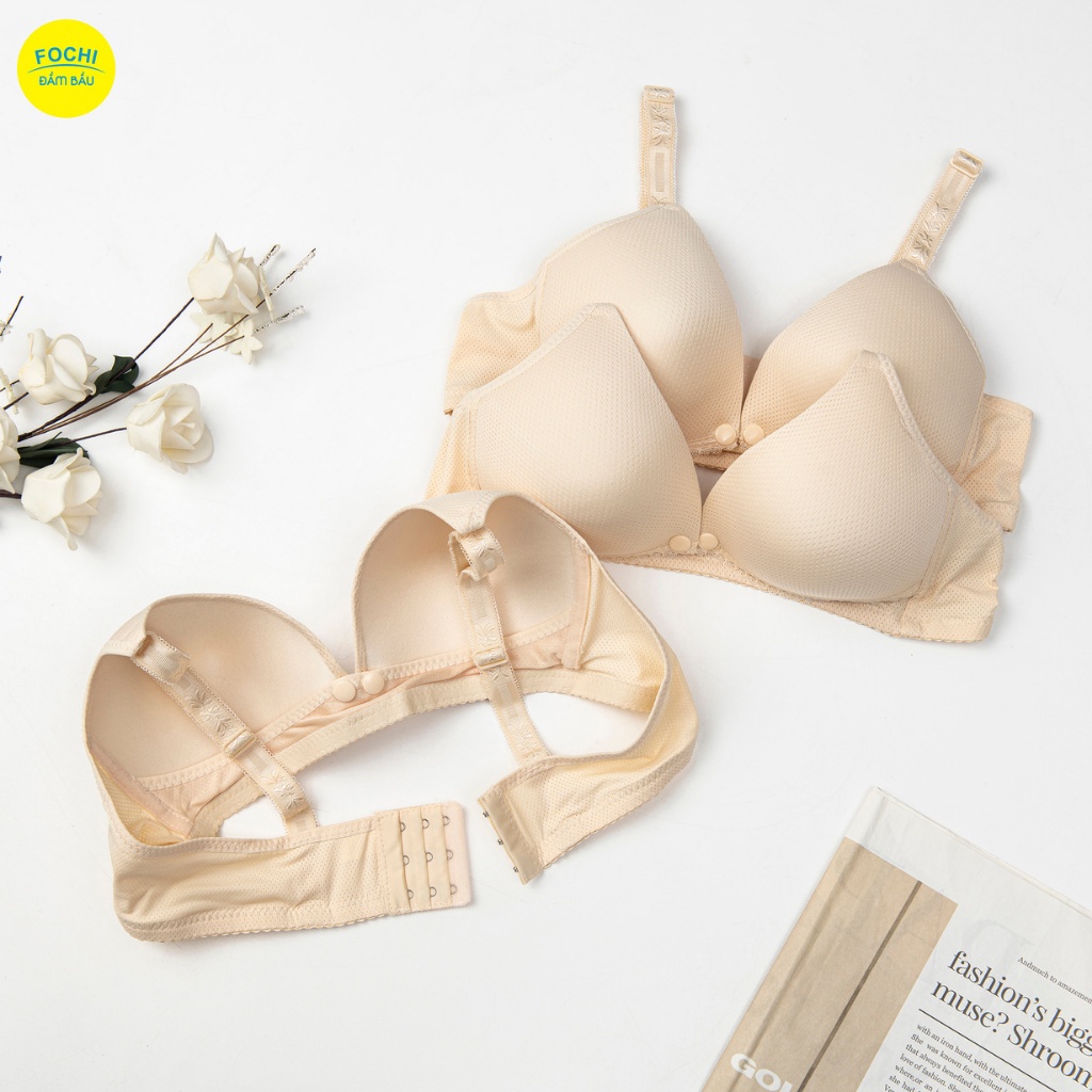 Áo Lót Bầu Cho Con Bú Chống Chảy Xệ FOCHI Cotton Mềm Mại Cúc Ngực Thấm Hút Tốt BLA010 [Mã BMBAU50 giảm 7% đơn 99K]
