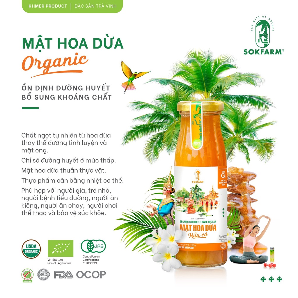 Mật hoa dừa nguyên liệu nấu ăn SokFarm - tốt cho sức khoẻ 15g/65g/250g/700g