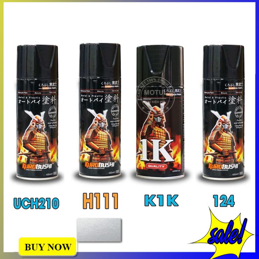 Combo 4 sơn Samurai màu bạc xám sáng (gồm h111 - UCH210 - K1K - 3/124 - Giấy nhám P800)