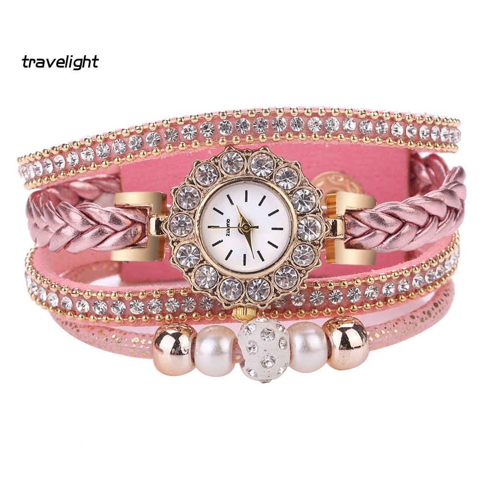 Đồng Hồ Dây Đeo Bện ĐíNh HạT Cổ ĐiểN Cho Nữ