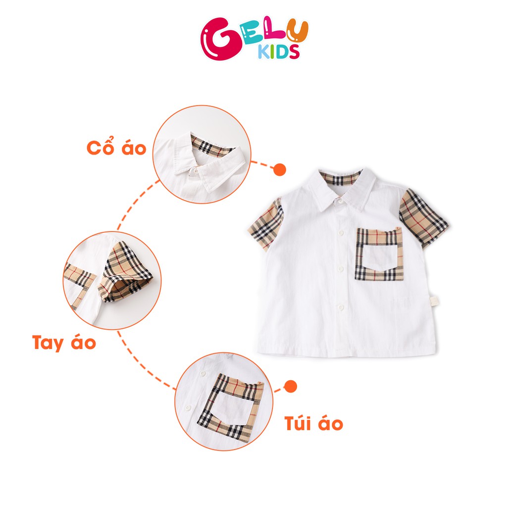 Bộ sơ mi ngắn tay cho bé kaki kẻ caro GELU phong cách Hàn Quốc - GELU Kids GLQA05