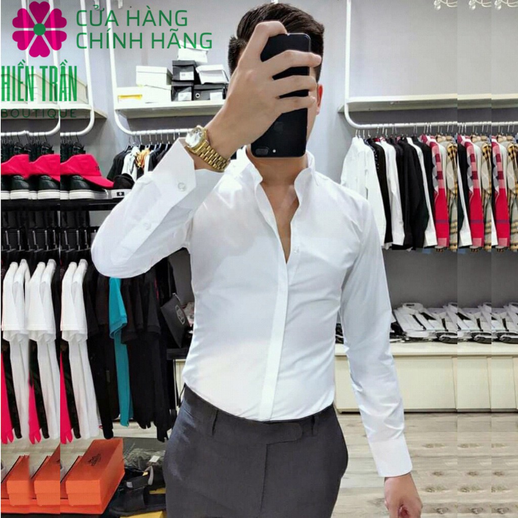 Áo sơ mi nam giấu cúc Hiền Trần BOUTIQUE vải chống nhăn, phong cách Hàn Quốc