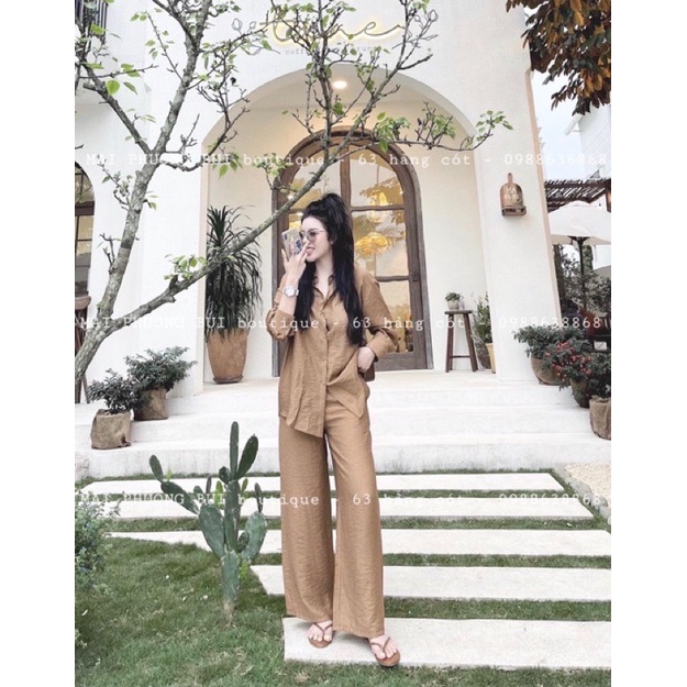 Set đũi áo sơ mi tay dài phối quần suông!
