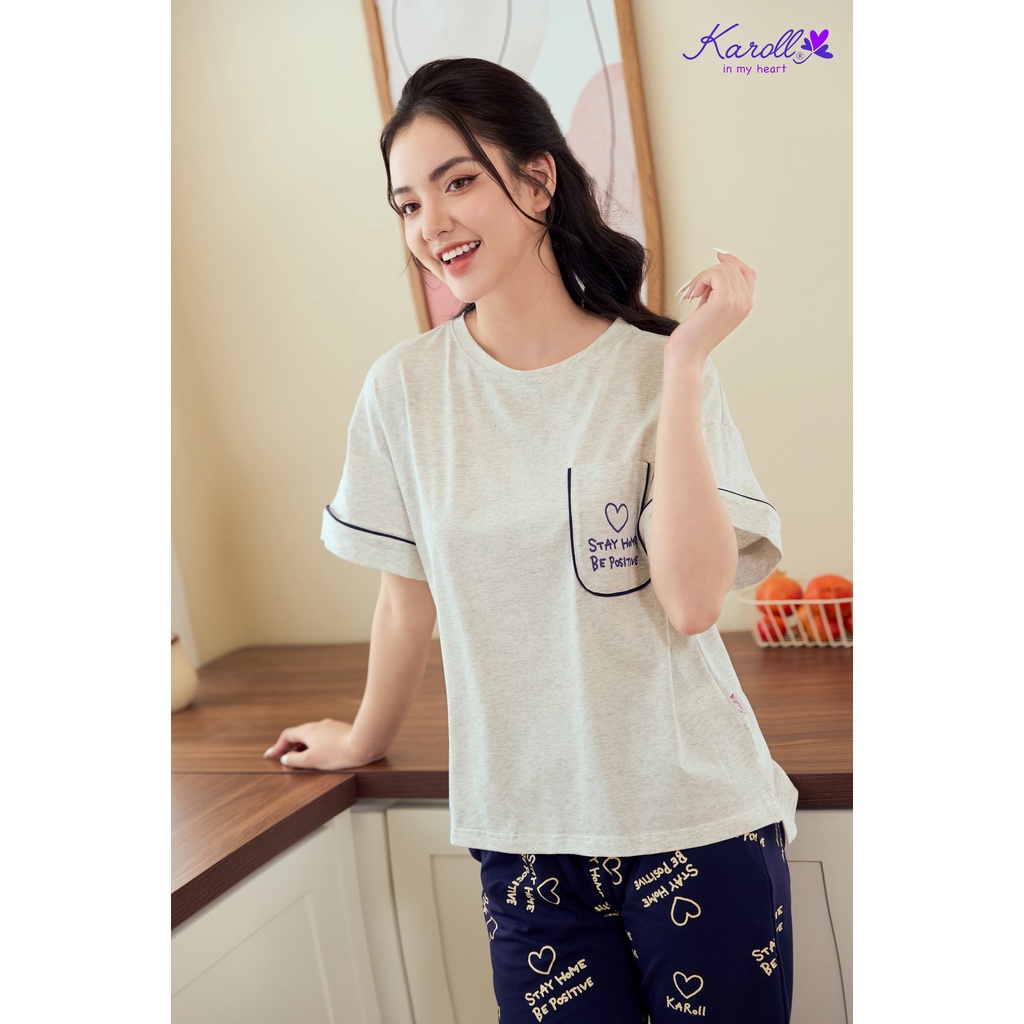 Đồ bộ mặc nhà nữ Karoll chất cotton quần ngố áo tay cộc phong cách trẻ trunng NH22.052