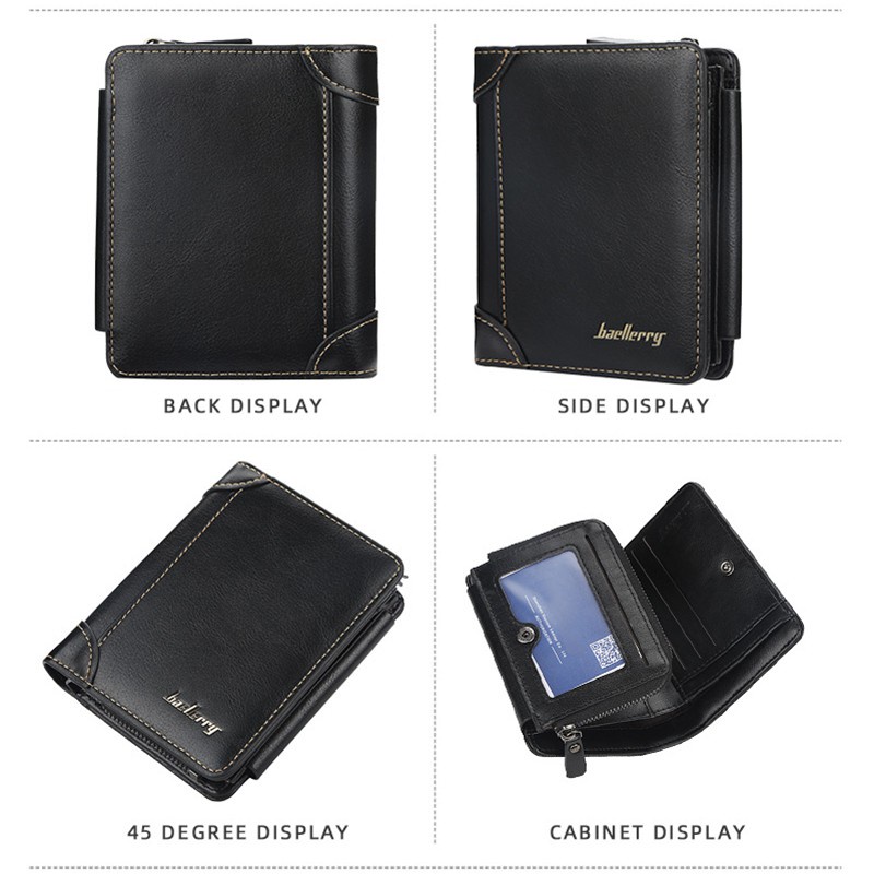 Baellerry Short Men Wallets 11 Card Holders Men Leather Purse Black