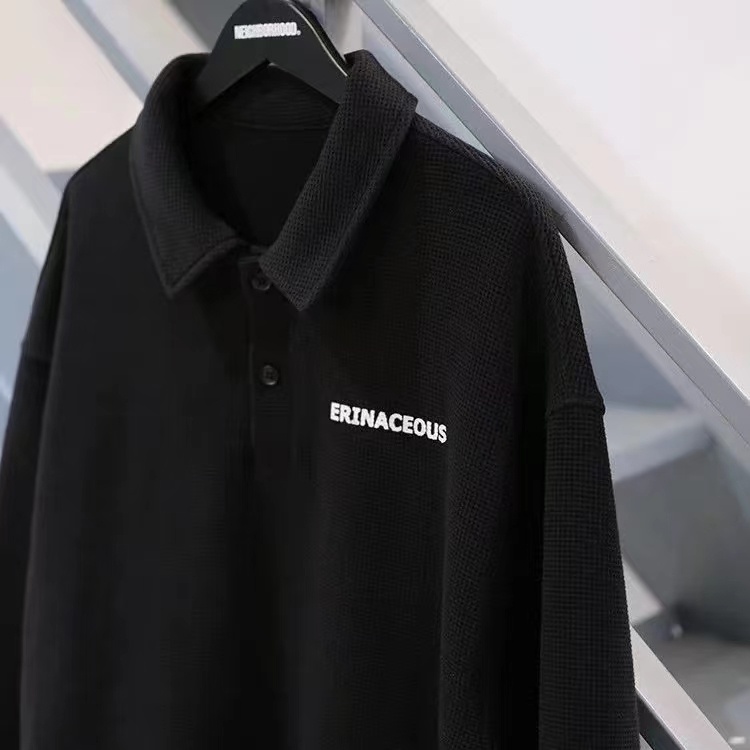 Áo polo Tay Dài Dáng Rộng In Họa Tiết Đơn Giản Thời Trang Nhật Hàn Cho Nam