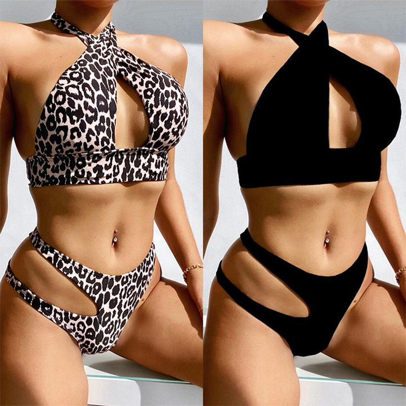 2 Pieces Swimsuit Sexy Leopard Print Bandage High Waist Bikini | BigBuy360 - bigbuy360.vn