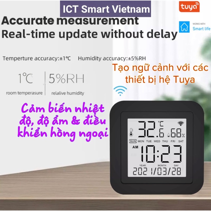 Cảm biến nhiệt độ, độ ẩm Wifi/Zigbee Tuya. Ra lệnh giọng nói Google &amp;Alexa