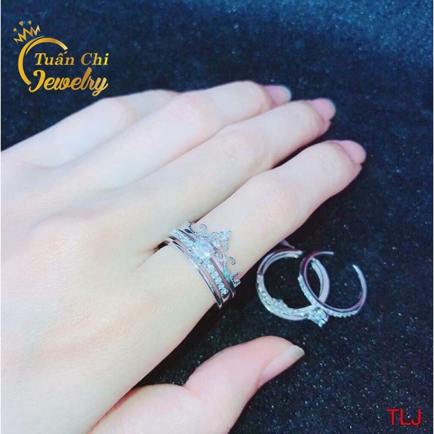 Nhẫn Bạc Nữ FREESHIP Nhẫn Nữ Đẹp, Bạc Ta Cao Cấp, Kiểu Dáng Vương Miện Sang Trọng 2in1