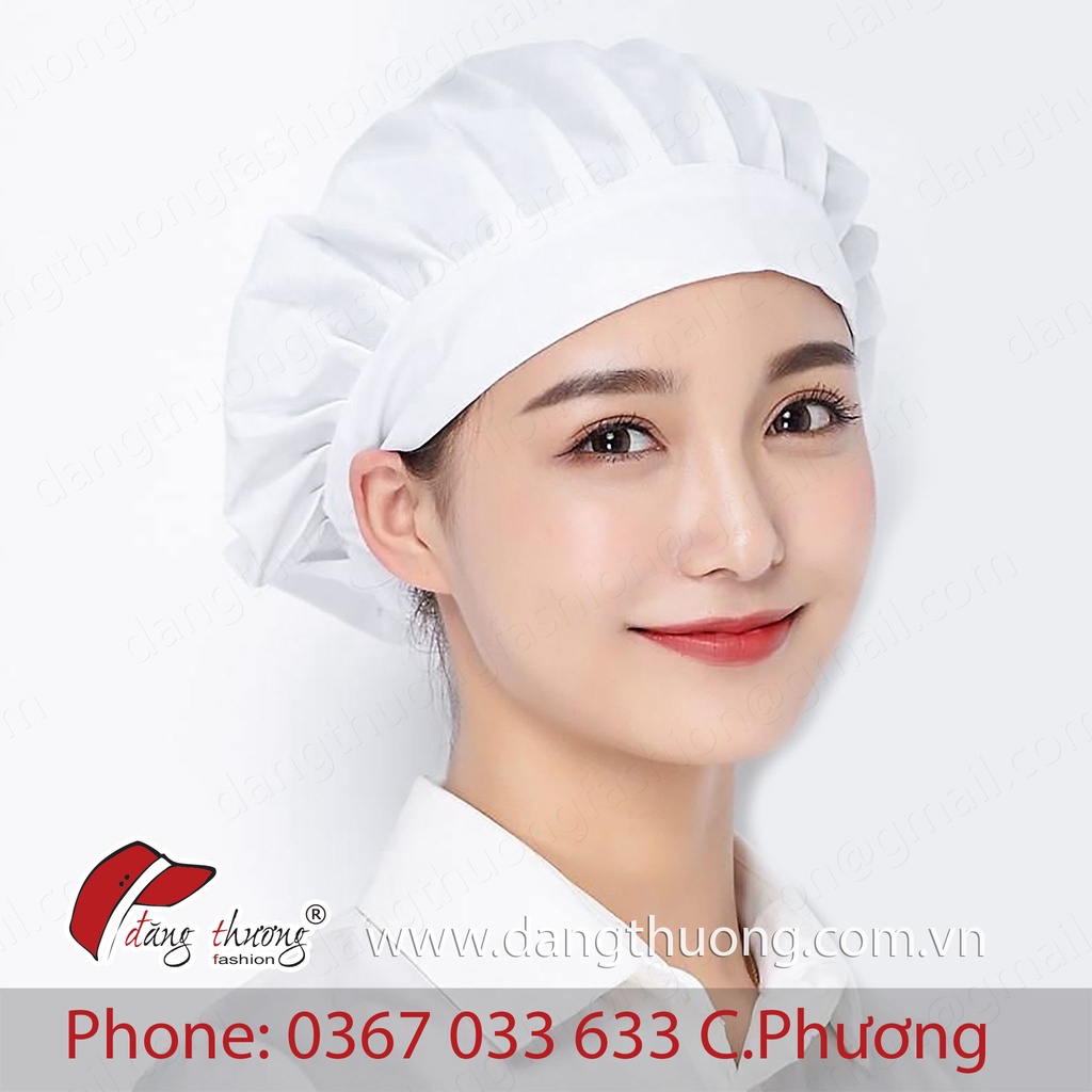 Mũ nón trùm tóc lưỡi trai đầu bếp phục vụ nam nữ đen trắng