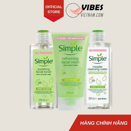 [Combo Simple] Nước Tẩy Trang Nước Hoa Hồng Sữa Rửa Mặt - Vibesvietnam