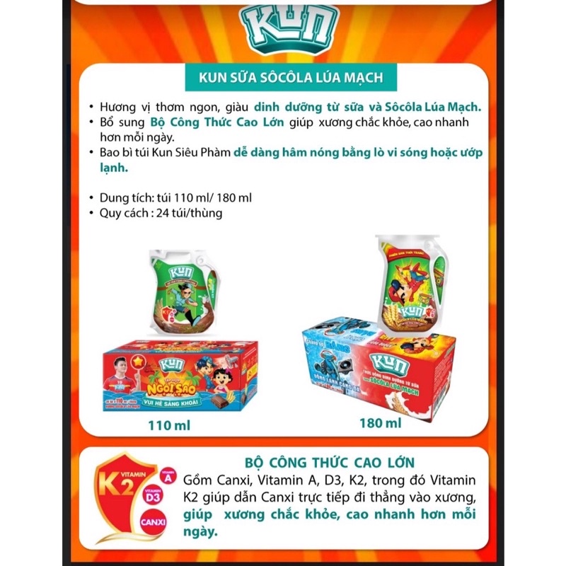 Sữa kun túi 110ml, 4 vị