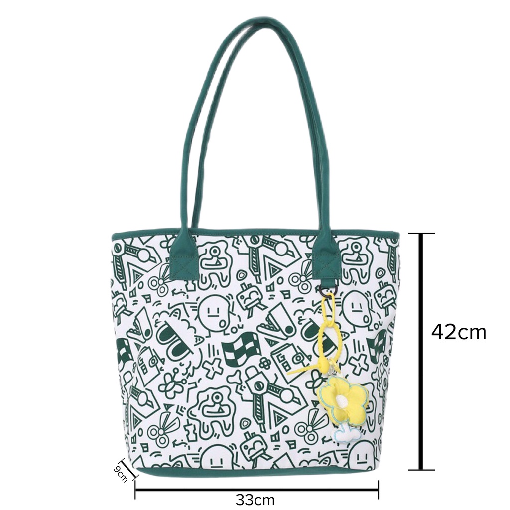 Túi tote quai xách Hazin vải canvas đeo vai sức chứa lớn hoạ tiết hoa văn phong cách Harajuku Hàn Quốc dành cho nữ