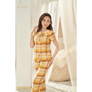 Bộ mặc nhà Thô Kate Hàn cao cấp Mộc Eva, áo ngắn tay quần dài thoáng mát trẻ trung TC112203