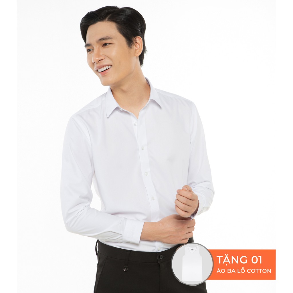 Áo sơ mi nam dài tay Modal-Tech thoát ẩm vượt trội màu trắng (Tặng 01 áo ba lỗ 100% Cotton trắng) | BigBuy360 - bigbuy360.vn