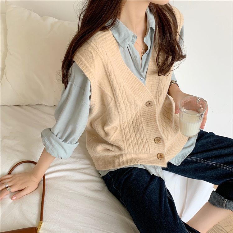 Áo Khoác Len Không Tay Cổ Chữ V Form Rộng Màu Trơn Phong Cách Trẻ Trung | BigBuy360 - bigbuy360.vn