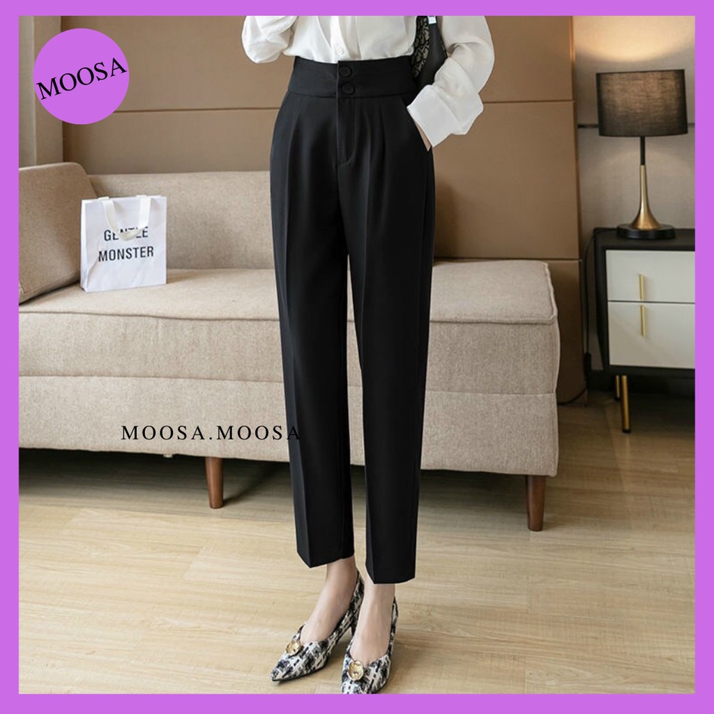 Quần Baggy Bigsize MOOSA ,Quần Tây Nữ Công Sở Lưng Cao 2 Cúc Dáng Dài Lưng Chun