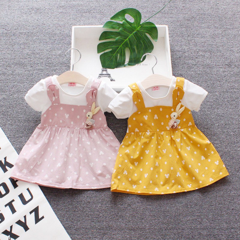 RẺ ĐẸP Váy đầm yếm tai thỏ dễ thương cho bé yêu từ sơ sinh đến 12kg, chất cotton xuất dư thấm hút mồ hôi V8