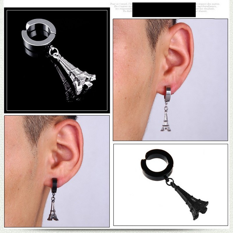 Khuyên Tai Dạng Kẹp Mặt Thánh Giá Bằng Thép Titan Phong Cách Rock Punk Rock Dành Cho Nam