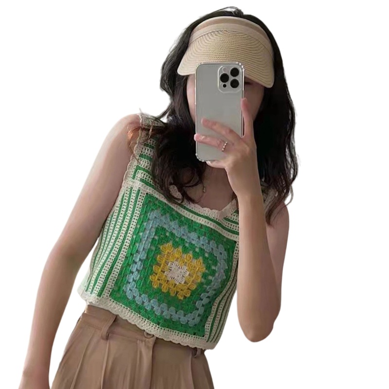 Brroa Áo Croptop Dệt Kim Không Tay Thêu Họa Tiết Nhiều Màu Sắc Cổ Điển Cho Nữ