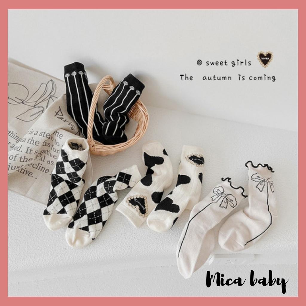 Set 4 đôi tất cao cổ cho bé trai bé gái phong cách Hàn Quốc họa tiết basic T36 Mica baby