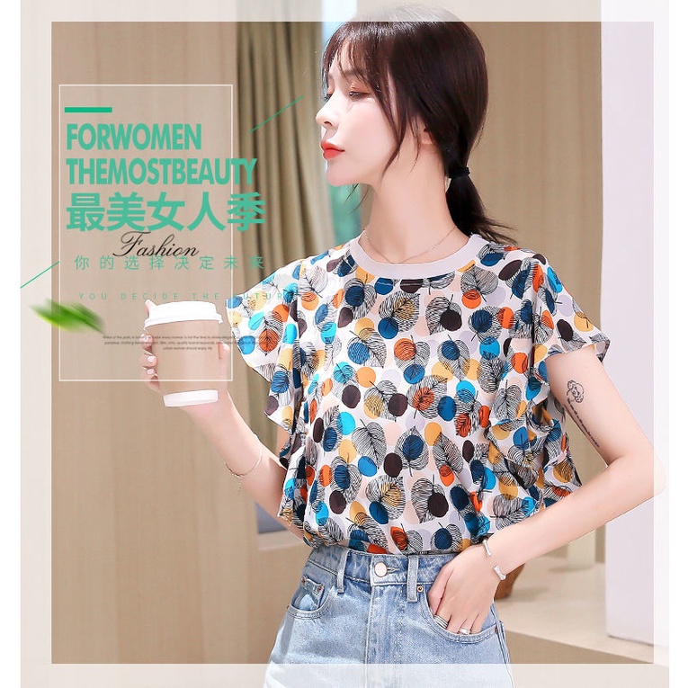 Áo Sơ Mi Chiffon Tay Ngắn Cổ Tròn In Họa Tiết Phong Cách Mới Cho Nữ