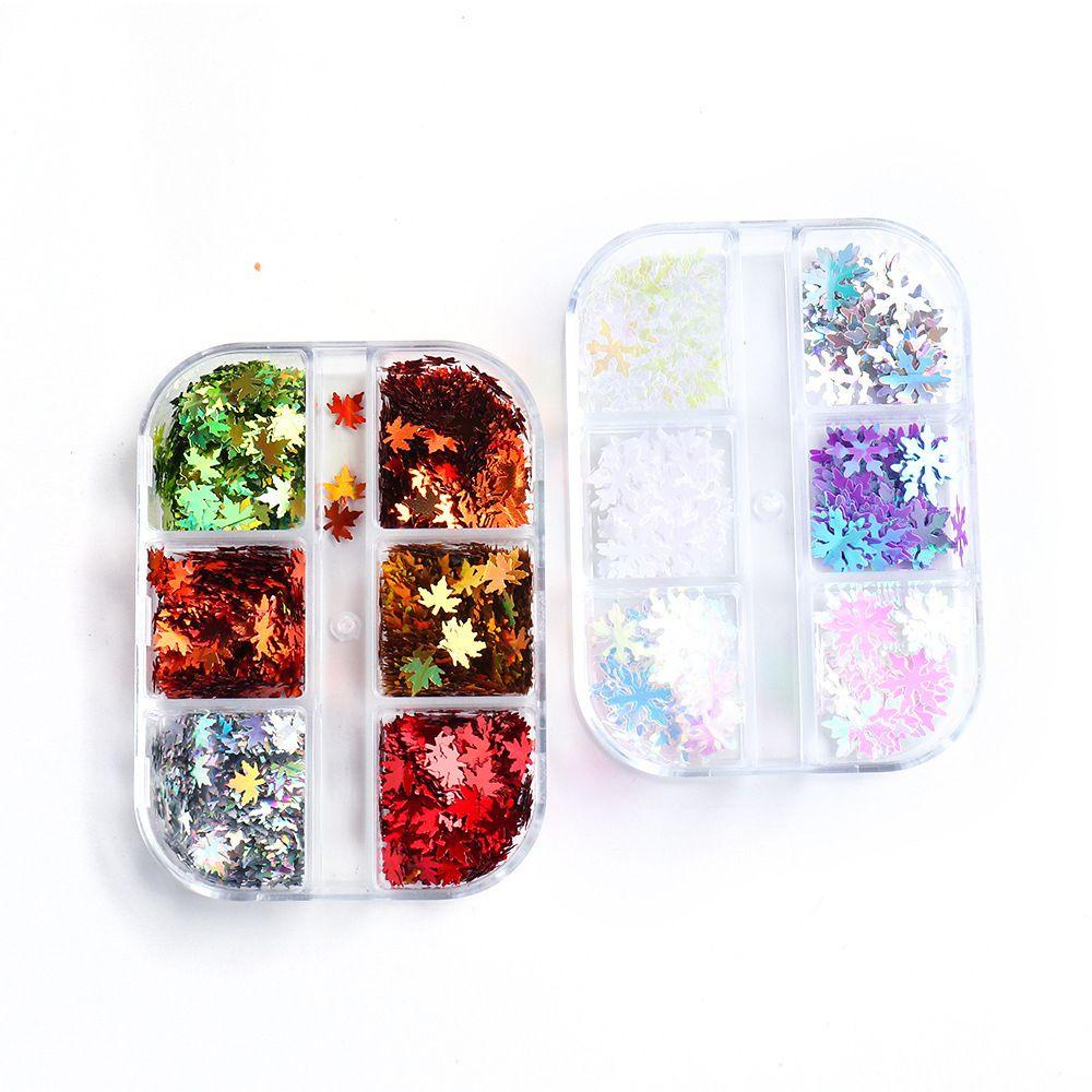 Hộp Kim Tuyến Lá Phong Mùa Đông 3D Trang Trí Móng Tay Cho Nữ