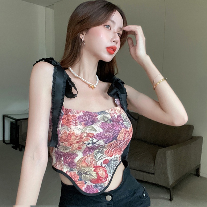 Áo Hai Dây Họa Tiết Hoa Dáng Ôm Thời Trang Cho Nữ