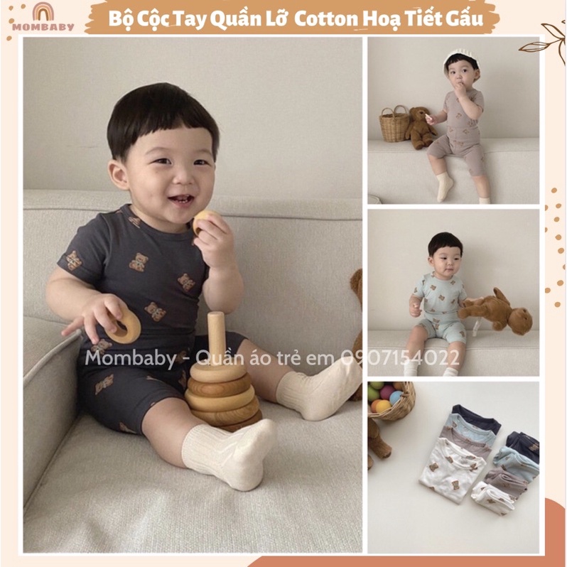 (Quảng Châu) Bộ Cộc Tay Quần Lỡ Thun Cotton Hoạ Tiết In Gấu Dễ Thương Cho Bé (có sẵn)