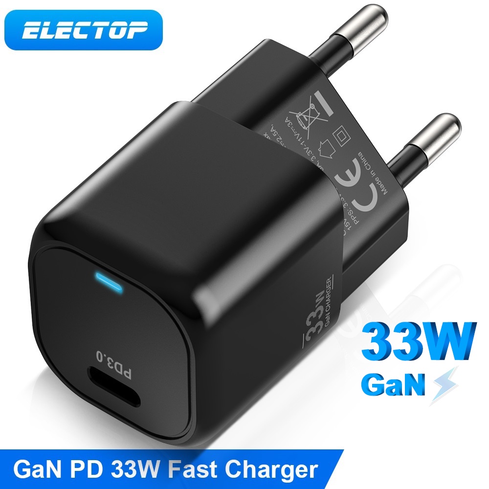 Cục Sạc Nhanh USB C GaN 33W Với Đèn LED PPS PD 3.0 Type C Cho iPhone 13 12 11 Samsung Laptop