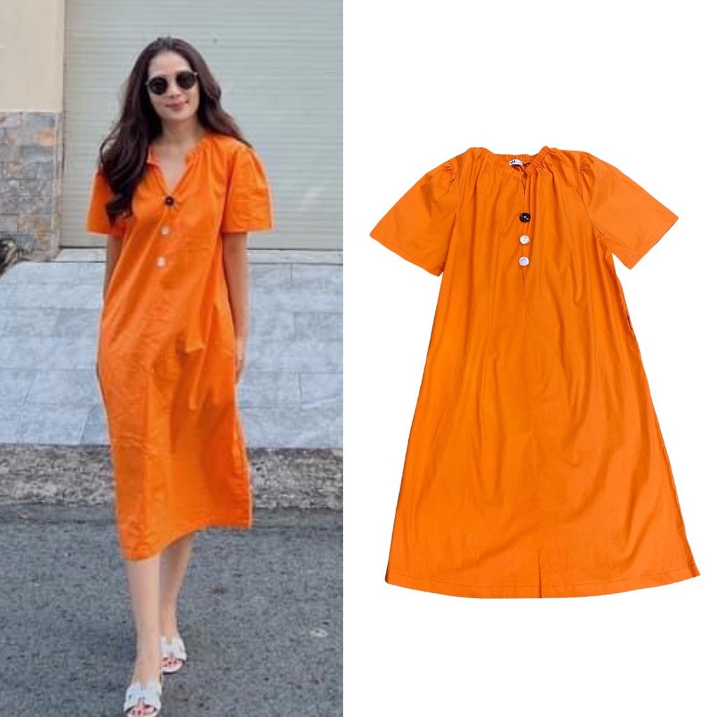 MYA - VÁY ĐẦM COTTON MÀU NỔI TAY PHỒNG TRẺ TRUNG