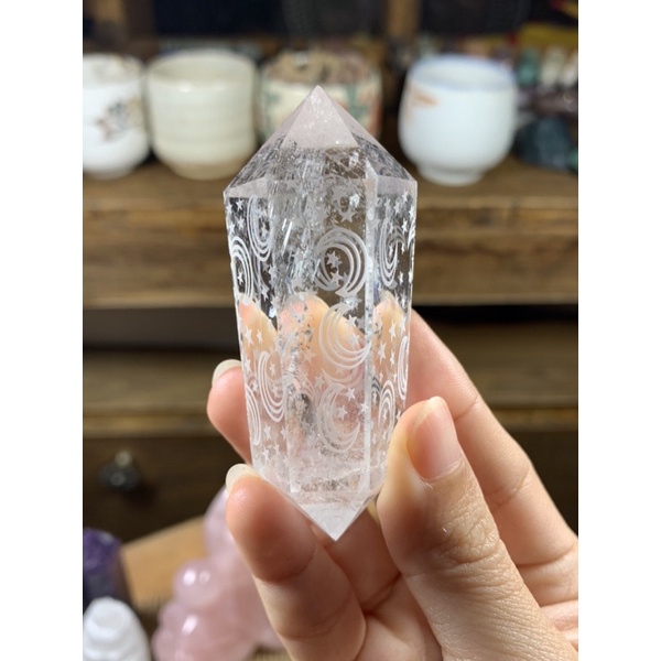 Clear Quartz khắc trăng và sao