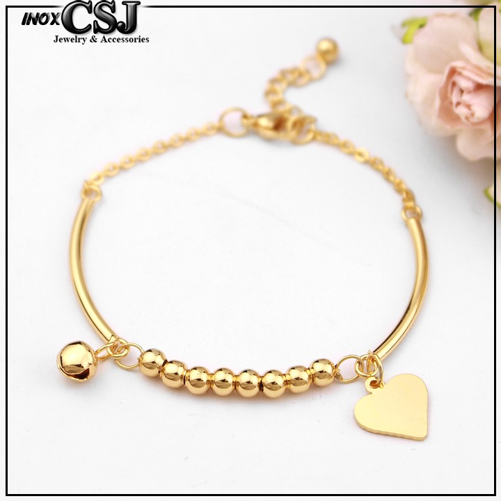 Lắc tay bi tròn gắn trái tim xinh xắn