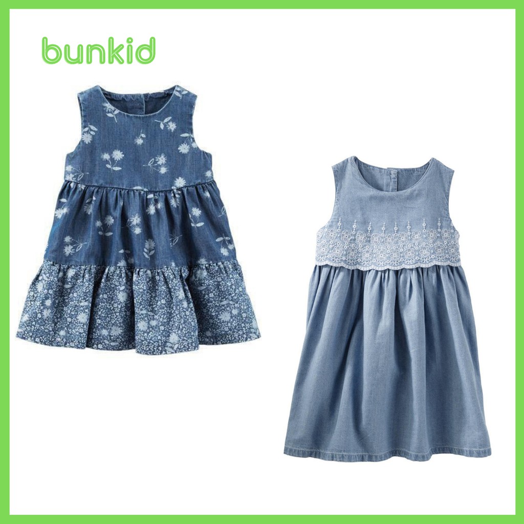 Váy, đầm sát nách vải denim xuất dư cho bé gái từ 3-24 tháng, BUNKID