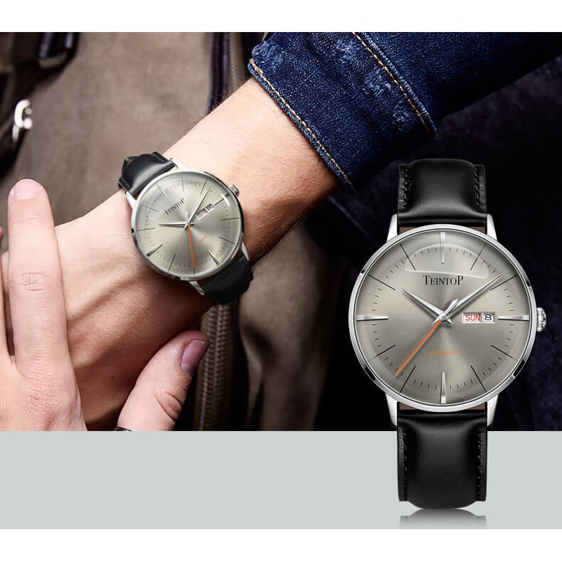Đồng hồ nam chính hãng Teintop T7009-3 Kính sapphire ,chống xước,Chống nước,dây da máy cơ(Automatic),Bảo Hành 12 Tháng