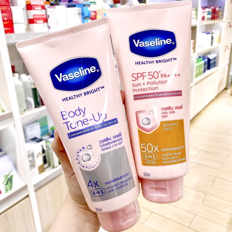 COMBO Sữa Dưỡng Thể Vaseline Trắng Da Chống Nắng 50X SPF 50+ &amp; Nâng Tone 4X Body Tone Up 320ML