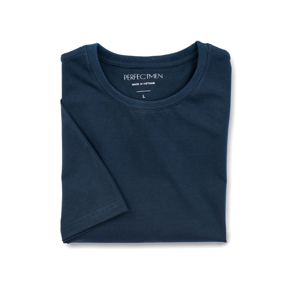 Áo thun trơn nam cổ tròn cao cấp 100% cotton PERFECTMEN màu xanh đen vải xuất xịn co giãn dày dặn form regular fit