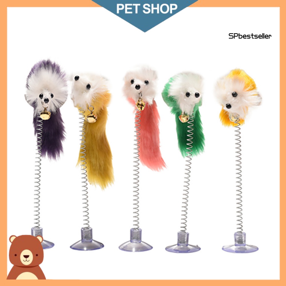 Đồ Chơi Gắn Lò Xo Hình Chuột Bông Có Giác Hút Cho Mèo