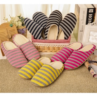 Image of [Y💕]Winter Slippers sandals Warm Soft Plush Indoor Home Floor Anti-skid Striped Cloth Striped Cotton Slippers Anti-Slip House Shoes Women Slippers Sheep Lovers Home Slippers