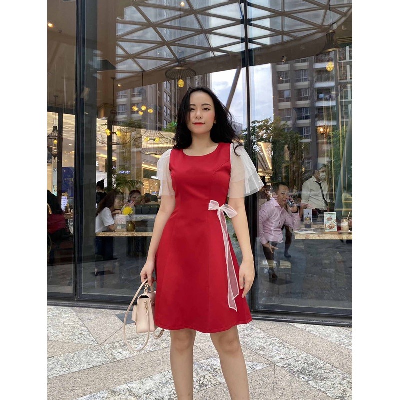Đầm đỏ dự tiệc dáng xòe thiết kế xinh tôn dáng sáng da cho nàng chân ngắn hợp đi tiệc đi chơi - Thời trang Lux W | BigBuy360 - bigbuy360.vn