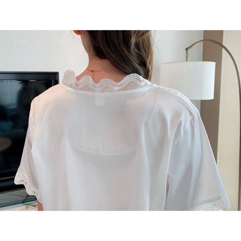 Bộ đồ ngủ ngắn tay phối ren quyến rũ thời trang cho nữ