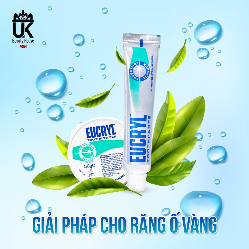 Bột Bạc Hà Giúp Sạch Miệng Trắng Răng, Hơi Thở Thơm Mát Eucryl Toothpower 50g quatangme